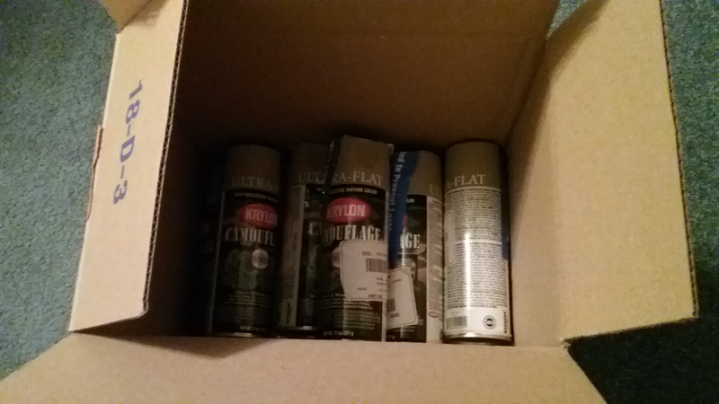 Case of flat khaki spray paint? Check.